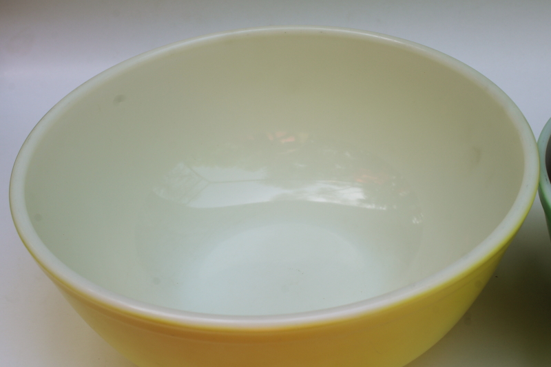 photo of vintage Pyrex primary yellow aqua red mixing bowls 404 403 402 MCM frankenstack retro colors!  #3
